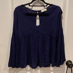 Navy Cold Shoulder Long Sleeve Top